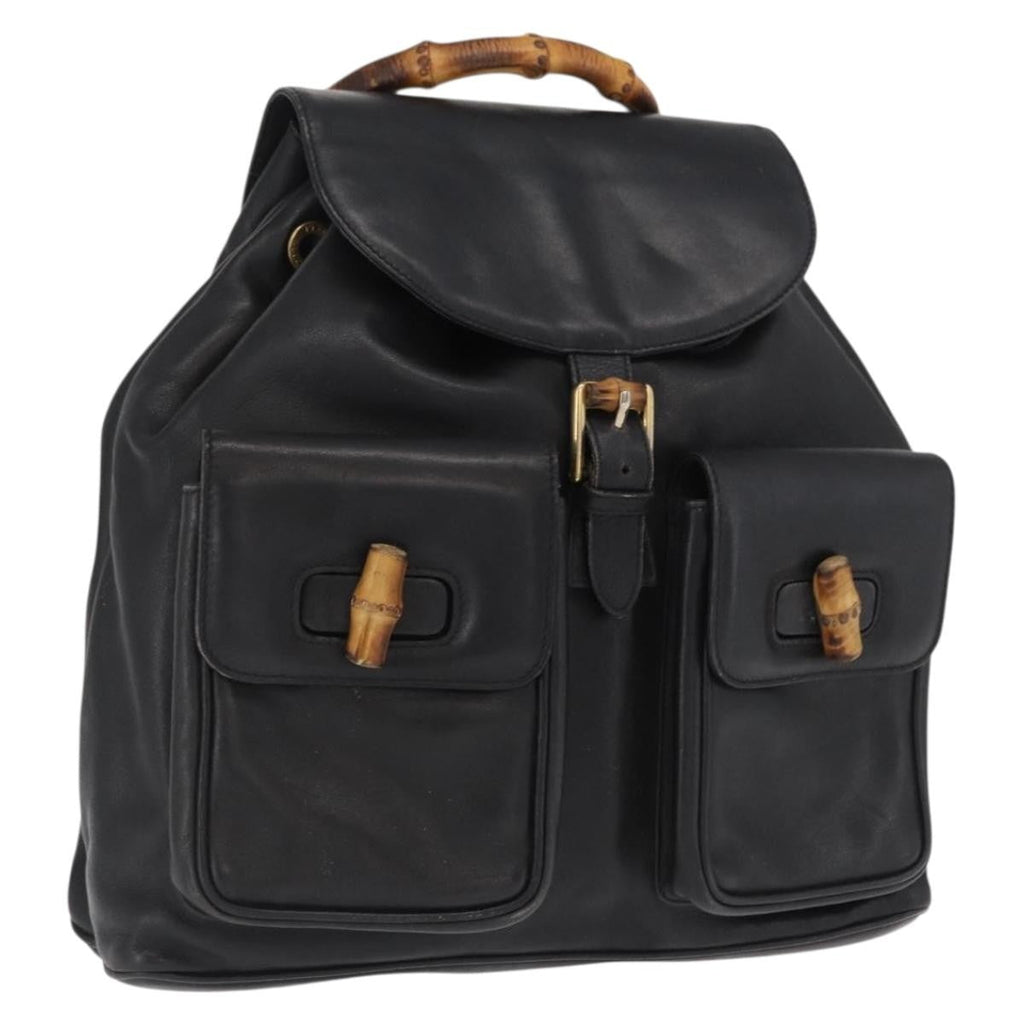 Gucci Vintage Bamboo Backpack Leather Black Leather Backpack Bag (Pre-Owned)