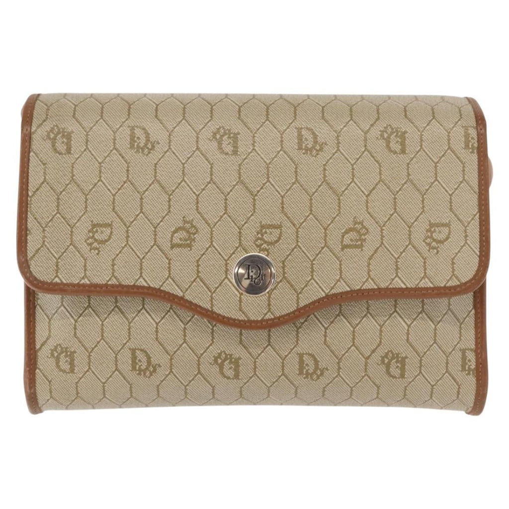 Christian Dior Vintage Honeycomb Flap Crossbody Bag Canvas And Leather Beige Canvas Shoulder Bag Bag (Pre-Owned)