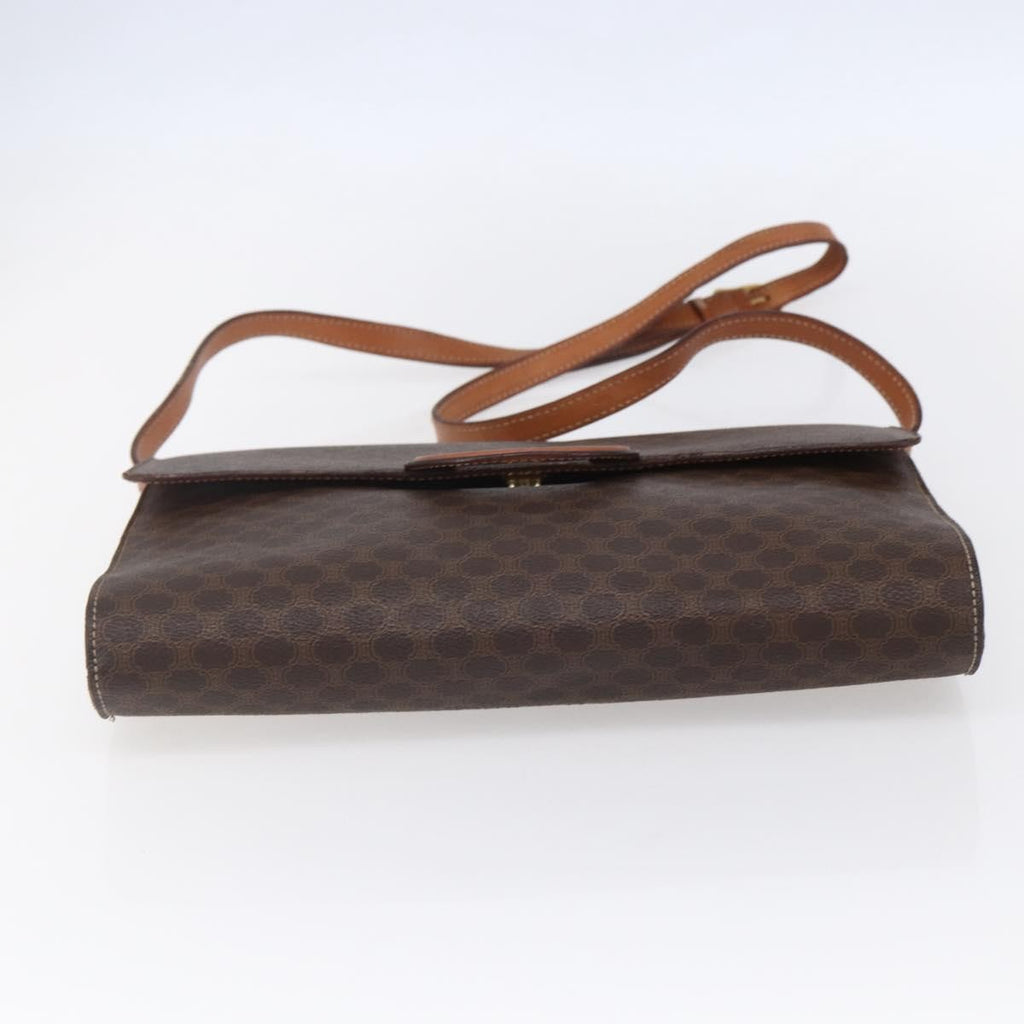 Celine Vintage Macadam Circle Logo Shoulder Bag Canvas And Leather Brown Canvas Shoulder Bag Bag
