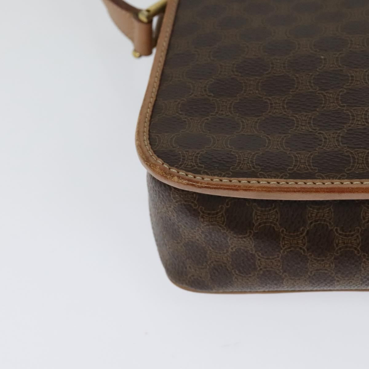 Celine Vintage Macadam Circle Logo Shoulder Bag Canvas And Leather Brown Canvas Shoulder Bag Bag