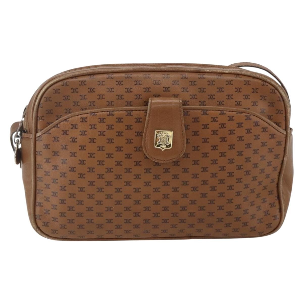 Celine Vintage Macadam Shoulder Bag Canvas And Leather Brown Canvas Shoulder Bag Bag