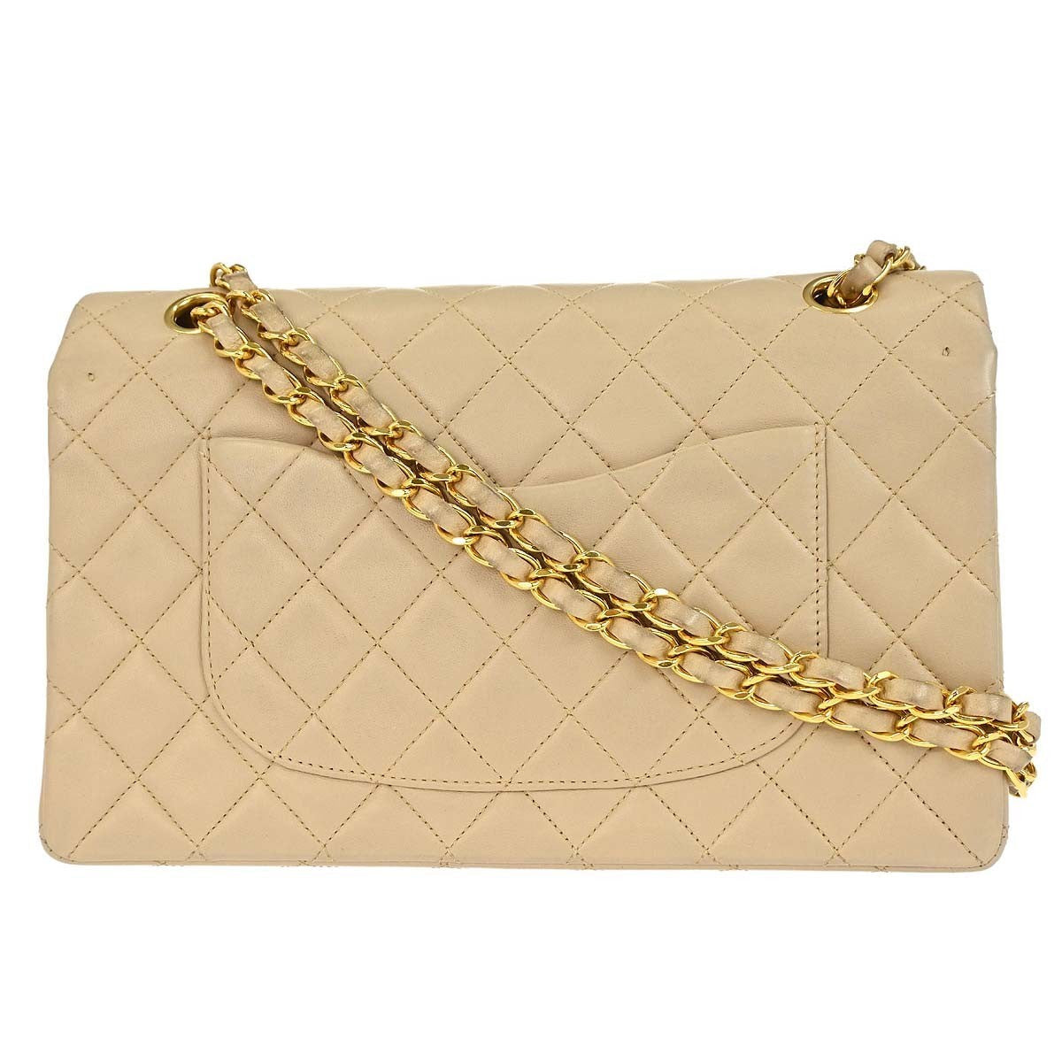 Chanel Vintage Classic Double Flap Bag Quilted Lambskin Beige Leather Shoulder Bag Bag
