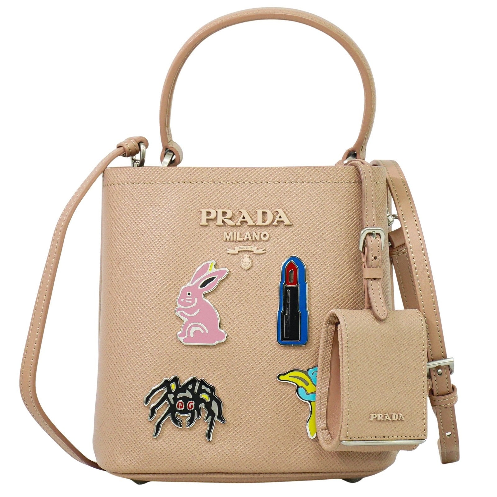 Prada Panier Bucket Bag Saffiano Leather Beige Leather Bag