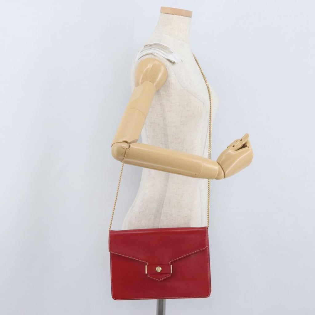 Christian Dior Vintage Cd Chain Flap Shoulder Bag Leather Red Leather Shoulder Bag Bag (Pre-Owned)