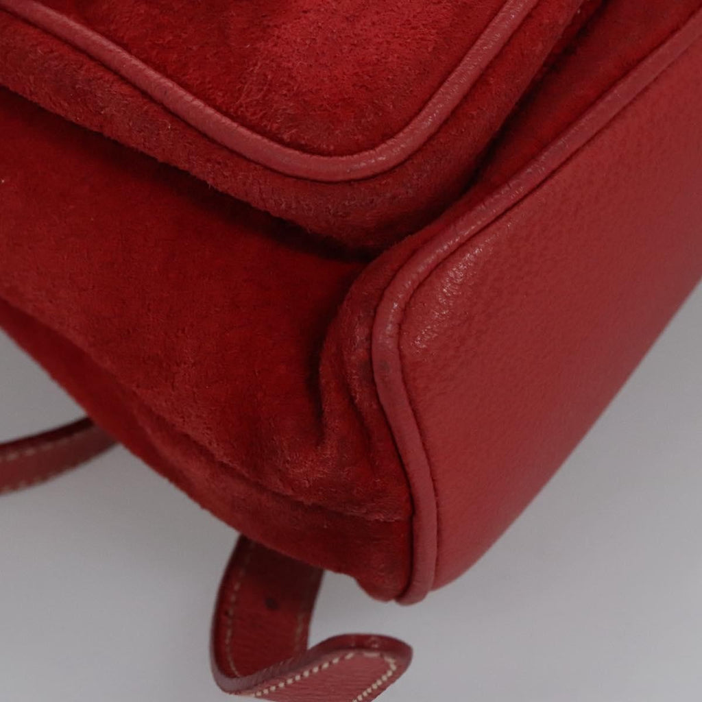 Gucci Vintage Bamboo Backpack Suede And Leather Red Suede Backpack Bag (Pre-Owned)