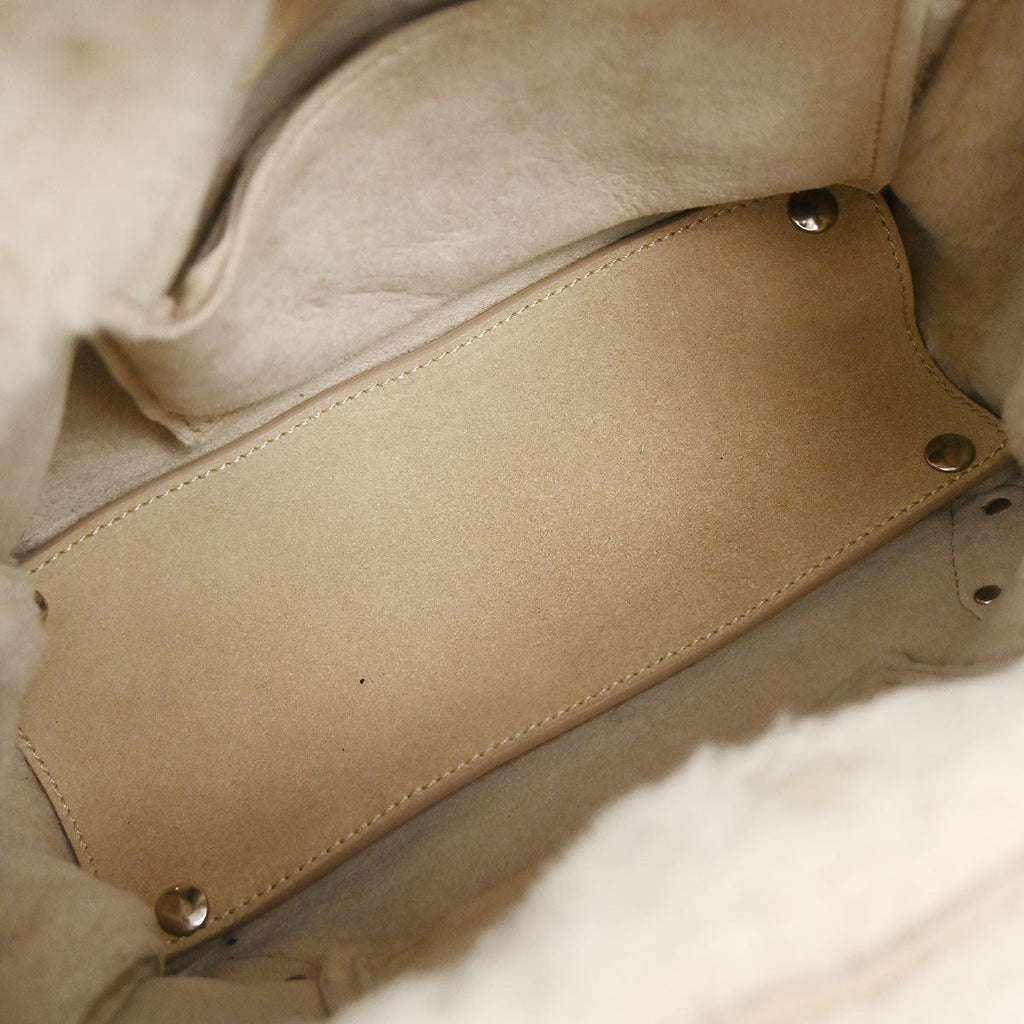 Balenciaga Papier B4 Zip Around Classic Studs Bag Shearling Beige Fur Hand