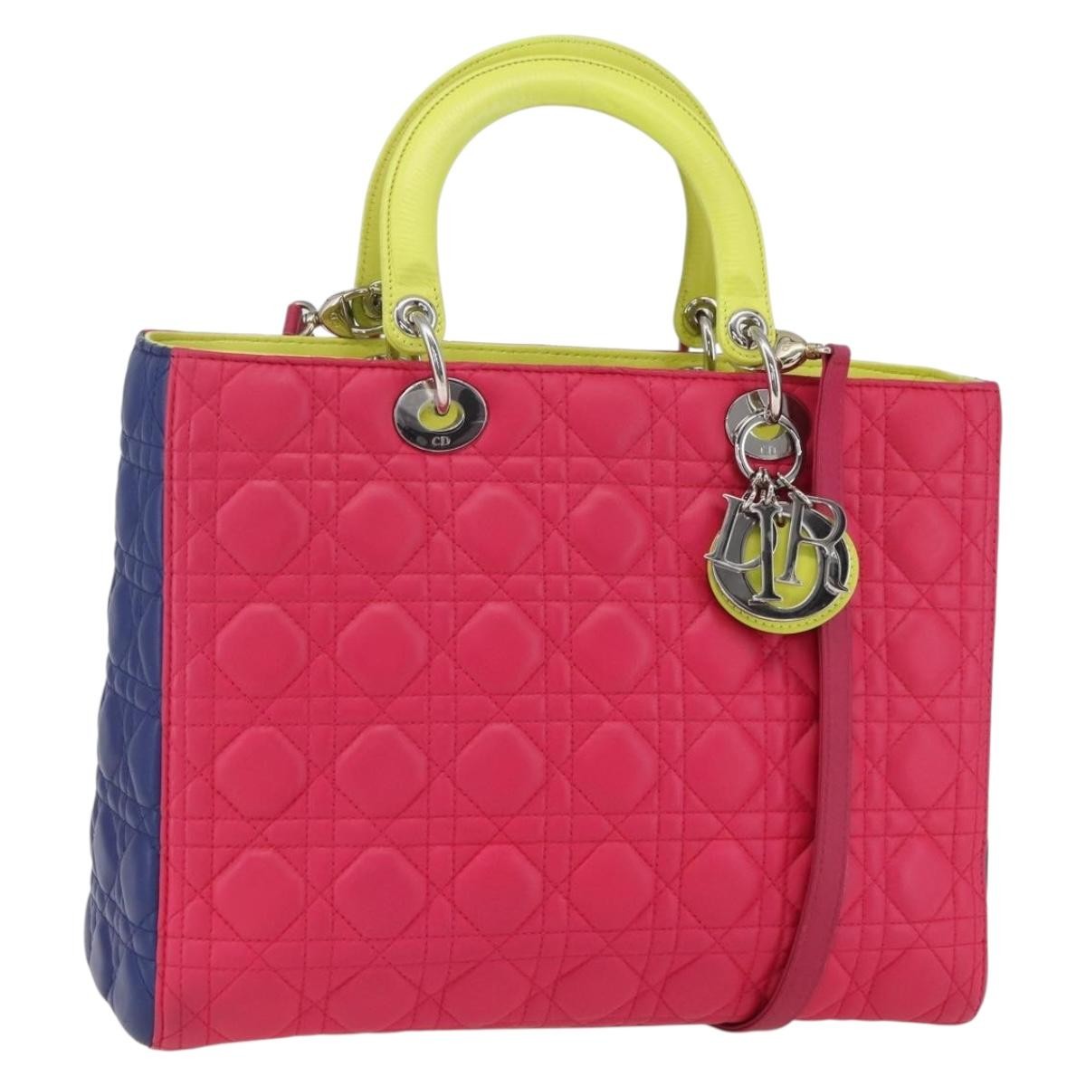 Christian Dior Lady Cannage Matelassé Pink Leather Tote Bag Bag (Pre-Owned)