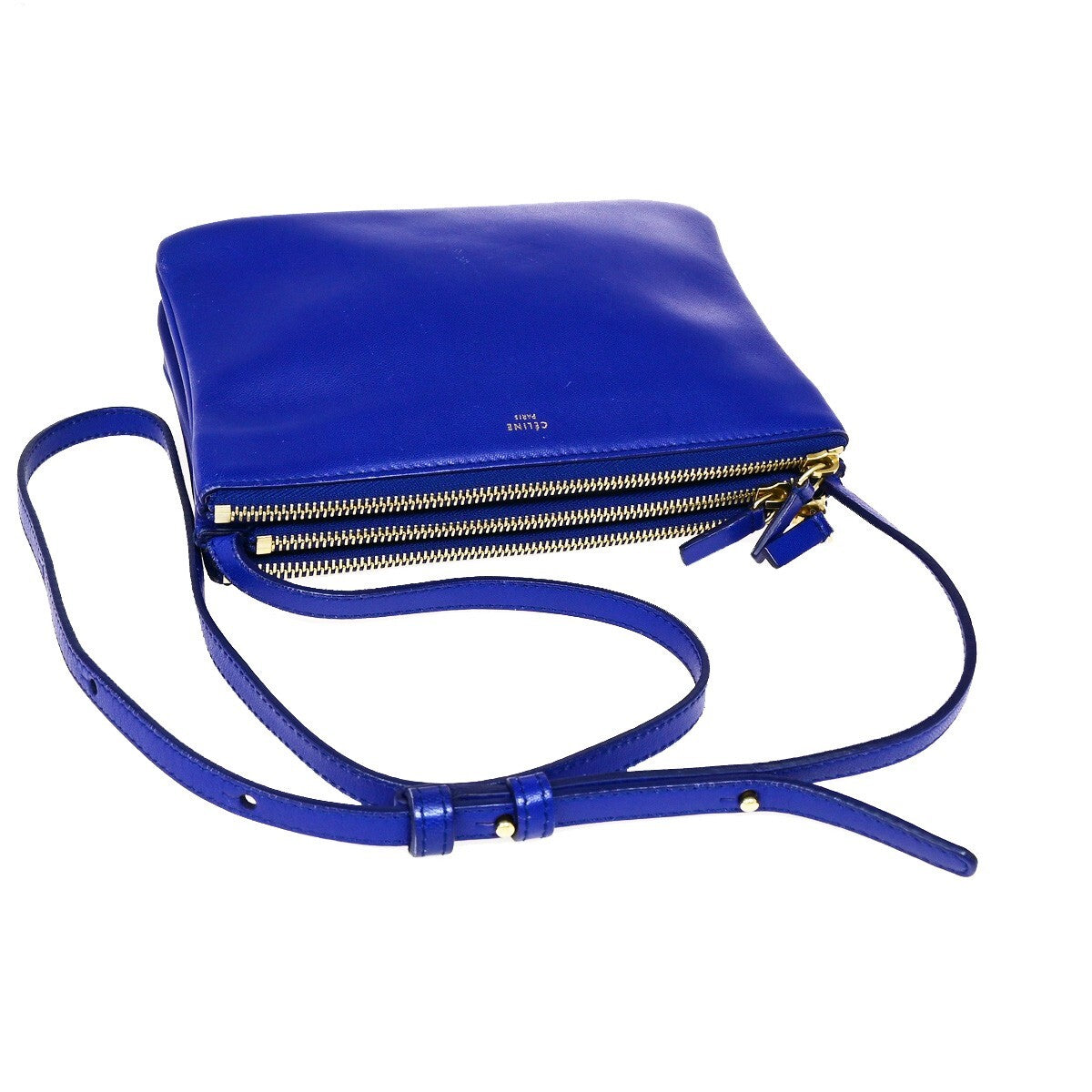 Celine Trio Crossbody Bag Leather Blue Leather Bag