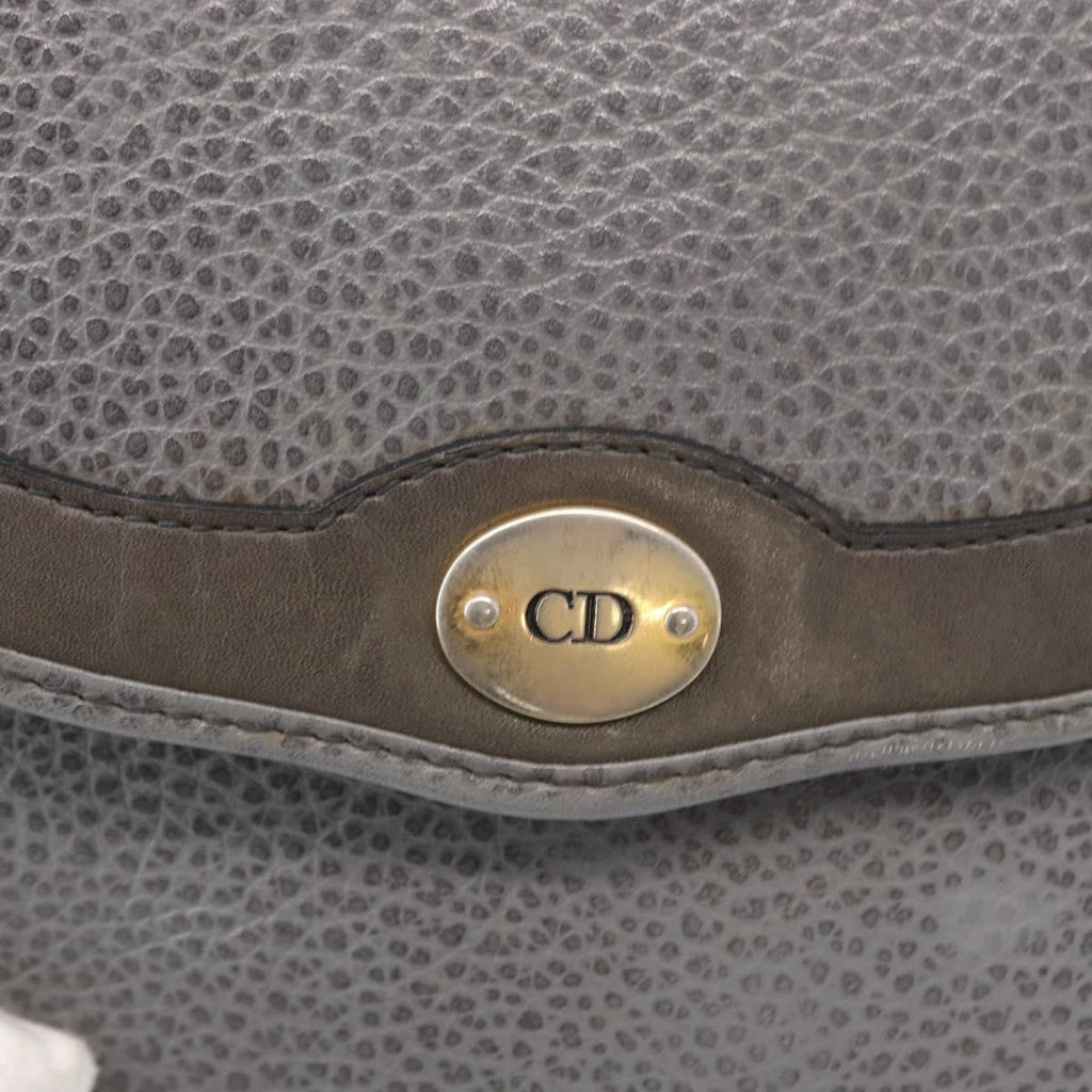 Christian Dior Vintage Cd Logo Shoulder Bag Leather Gray Leather Shoulder Bag Bag (Pre-Owned)