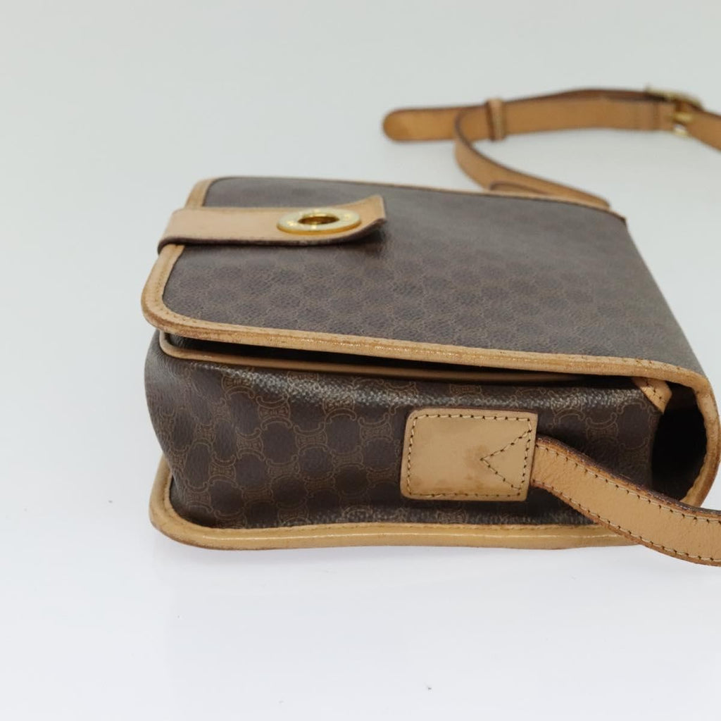Celine Macadam Shoulder Bag Pvc Leather Brown Canvas Bag