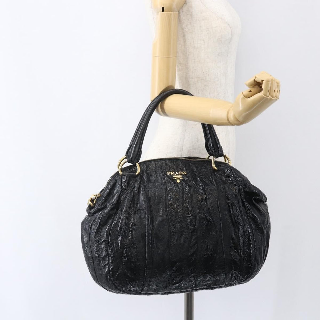 Prada Waves Hobo Leather And Tessuto Black Leather Handbag