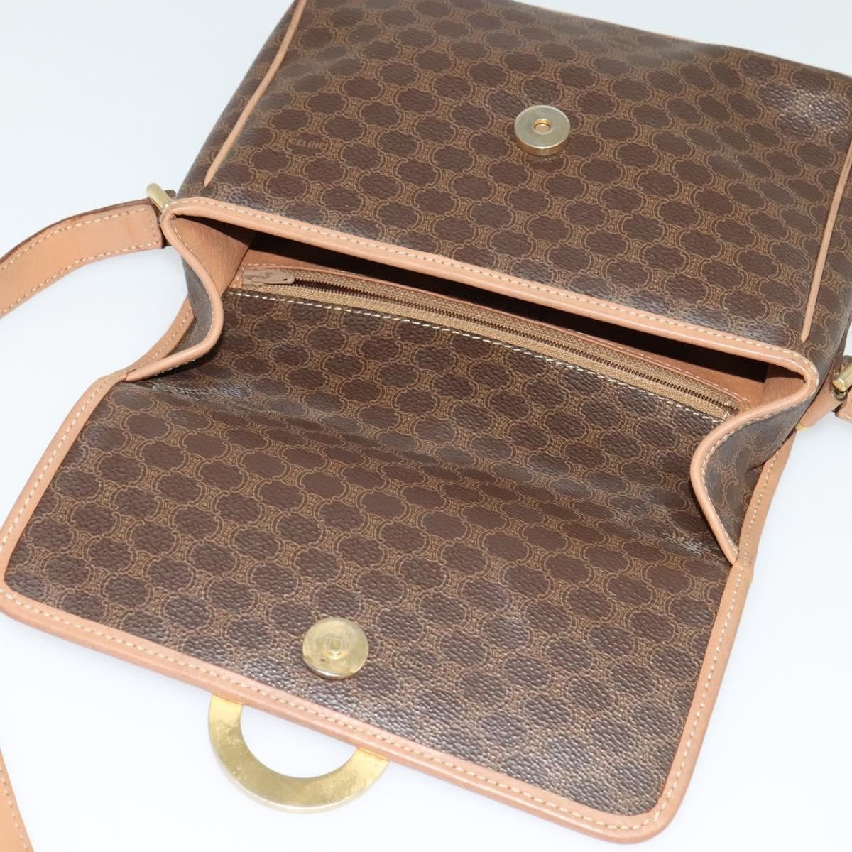 Celine Vintage Macadam Circle Logo Shoulder Bag Canvas And Leather Brown Canvas Shoulder Bag Bag