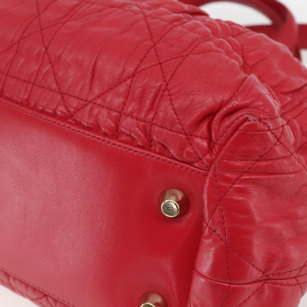 Christian Dior Delices Tote Cannage Quilt Leather Red Leather Tote Bag Bag (Pre-Owned)