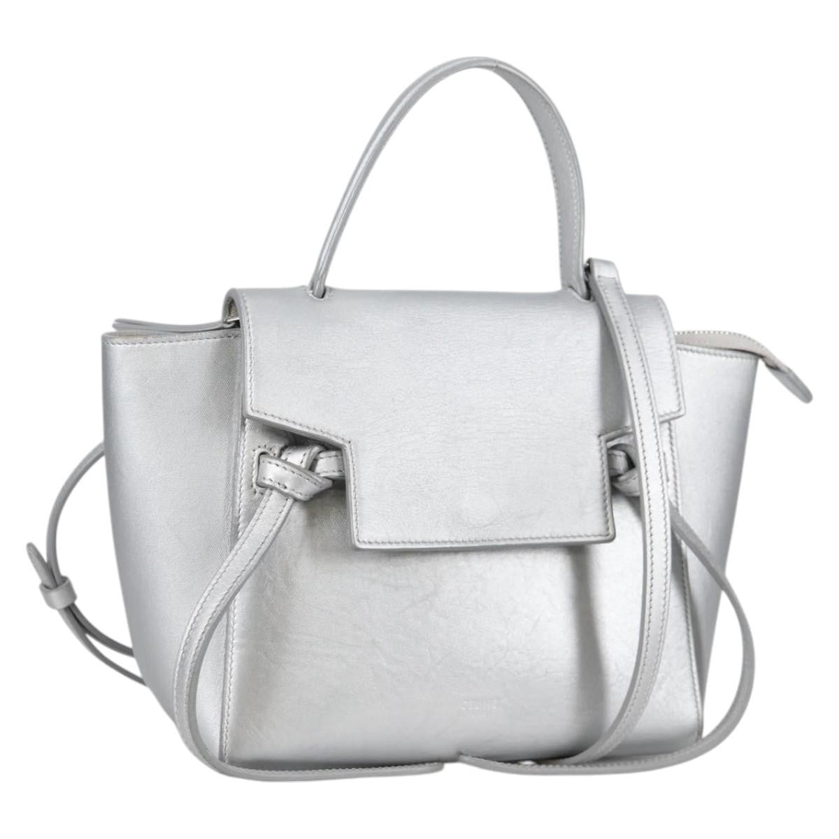 Celine Belt Bag Textured Leather Silver Leather Handbag