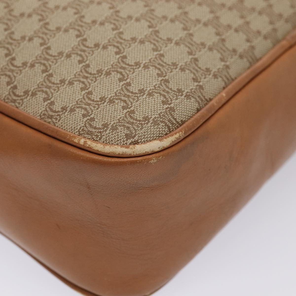 Celine Vintage Macadam Shoulder Bag Canvas And Leather Beige Canvas Shoulder Bag Bag