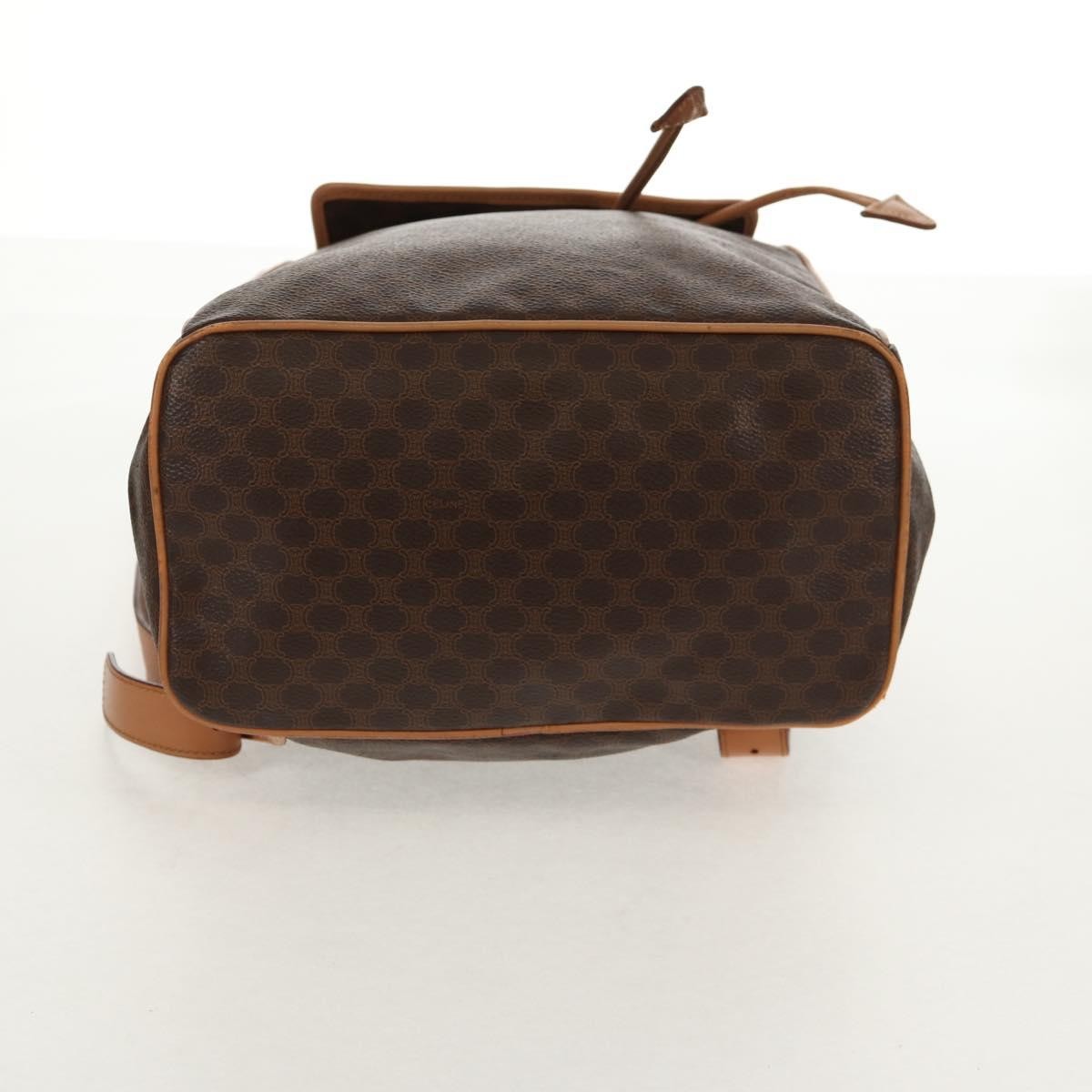 Celine Vintage Drawstring Flap Backpack Macadam Coated Canvas Brown Canvas Backpack Bag
