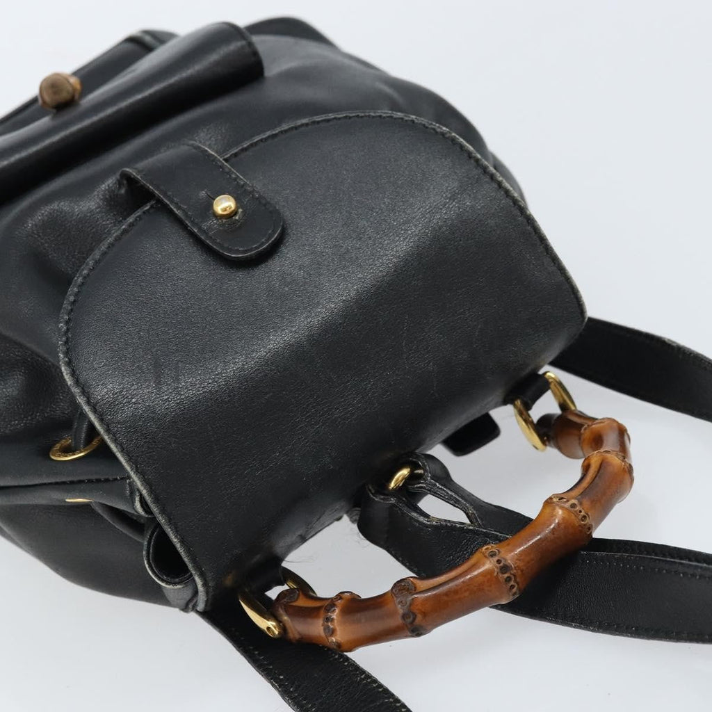 Gucci Vintage Bamboo Backpack Leather Black Leather Backpack Bag (Pre-Owned)