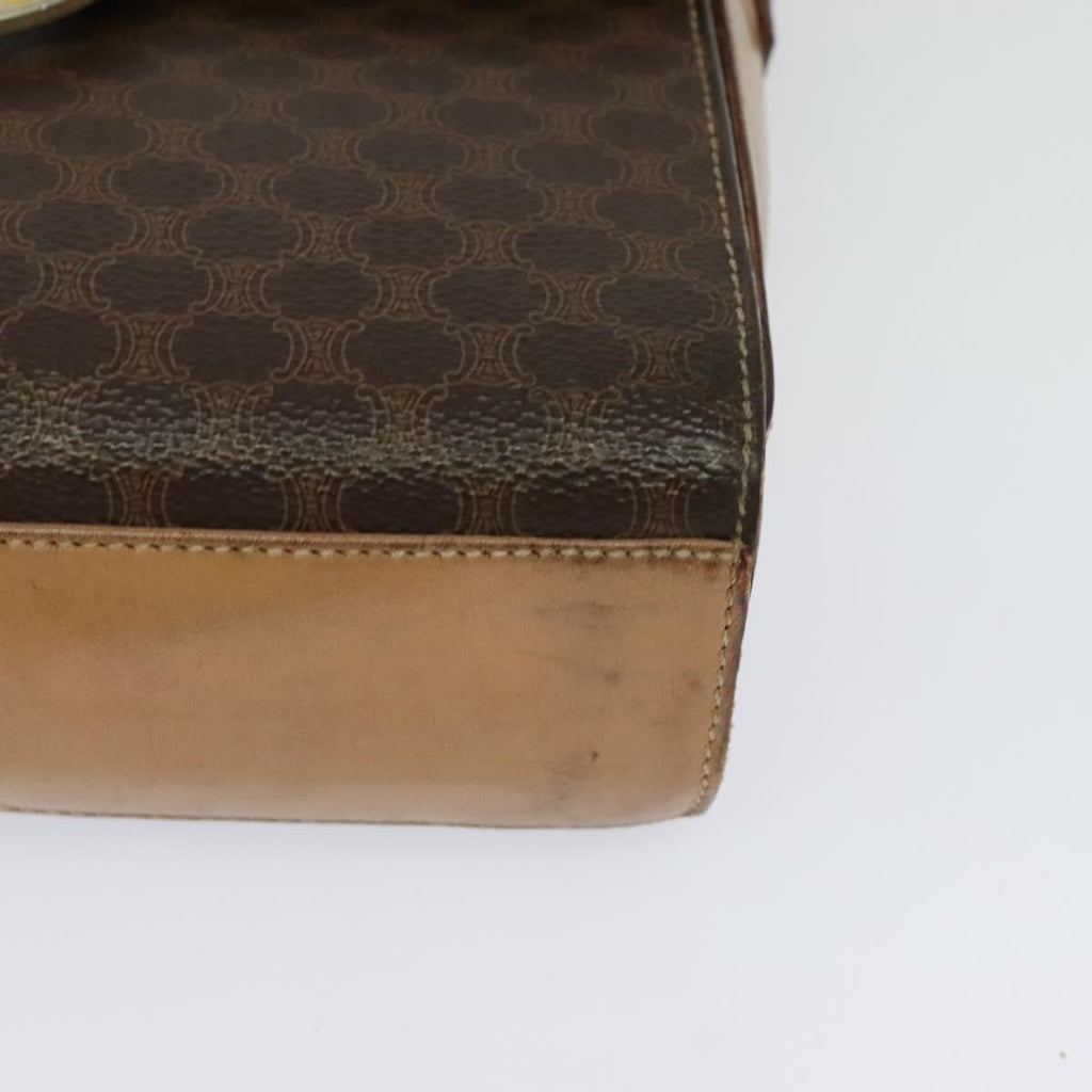 Celine Vintage Macadam Circle Logo Shoulder Bag Canvas And Leather Brown Canvas Shoulder Bag Bag