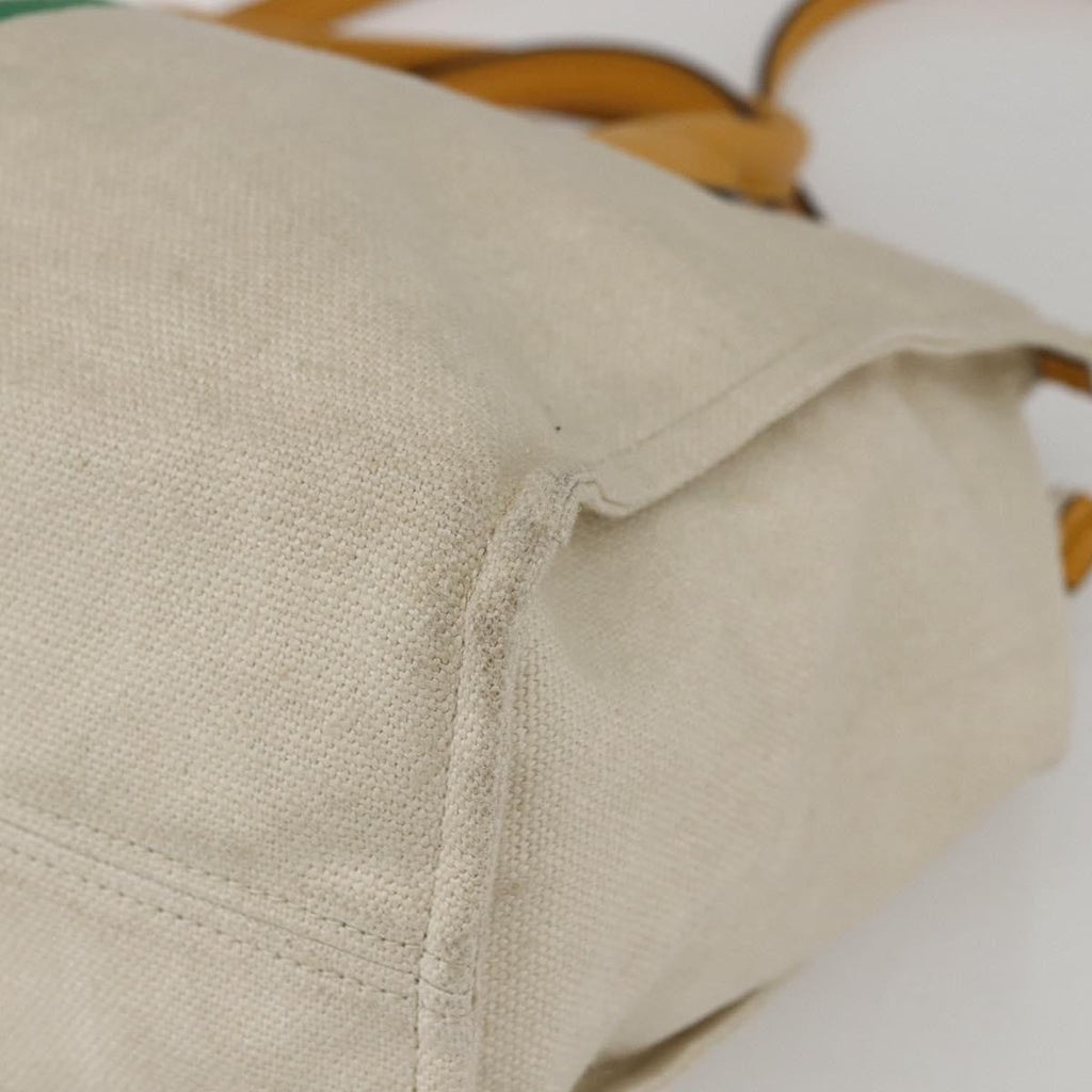 Gucci Foldable Web Tote Canvas With Leather Beige Canvas Tote Bag Bag (Pre-Owned)