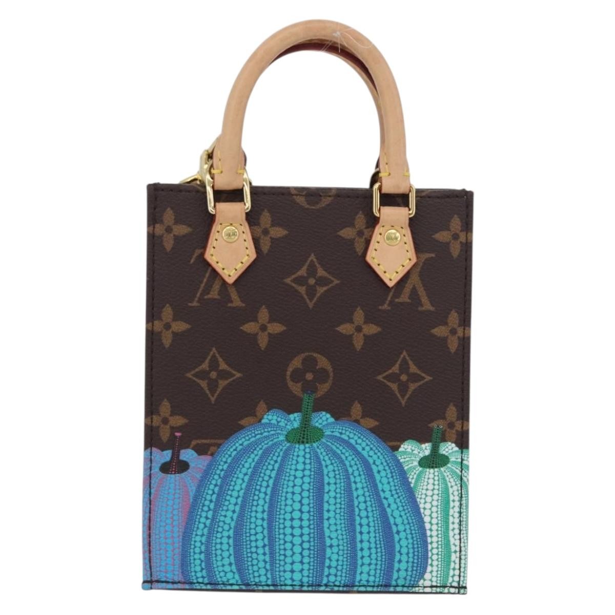 Louis Vuitton Petit Sac Plat Bag Yayoi Kusama Pumpkins Monogram Canvas Brown Canvas Handbag