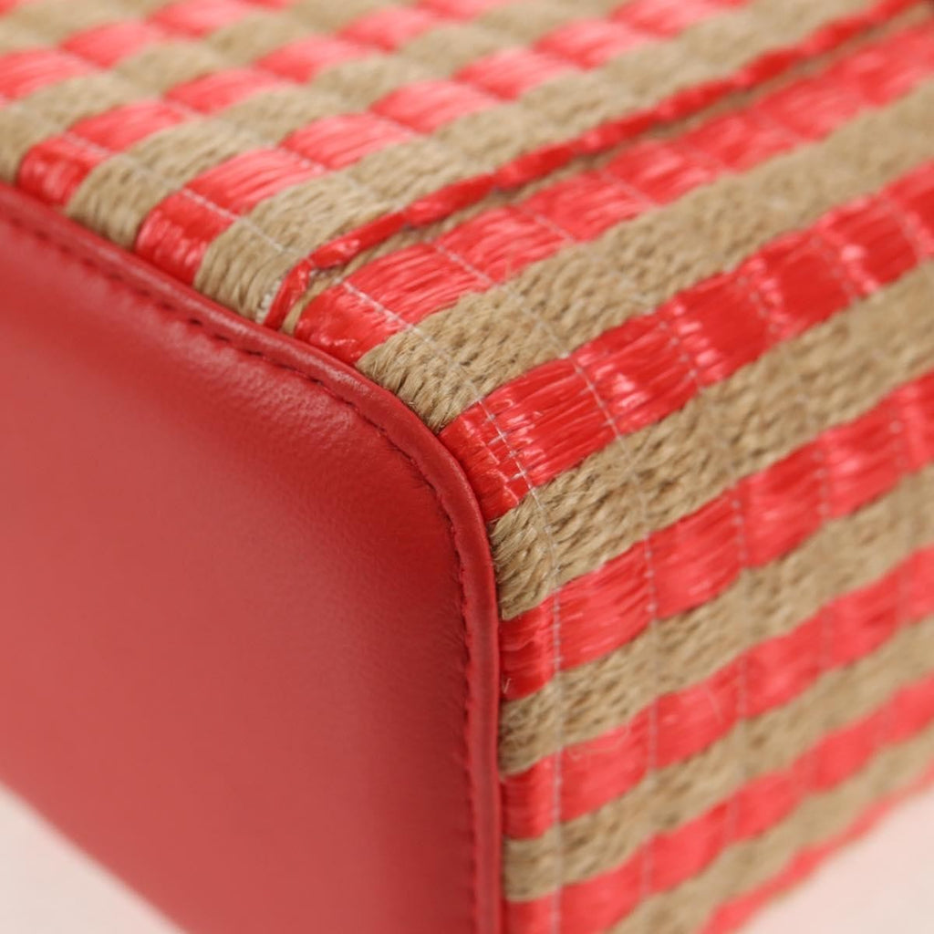 Chanel Classic Vanity Case With Chain Striped Raffia And Jute Beige Canvas Clutche & Pouche Bag