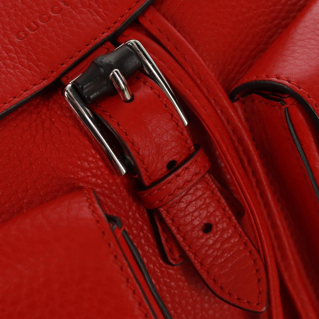 Gucci Bamboo Tassel Backpack Leather Red Leather Backpack Bag (Pre-Owned)