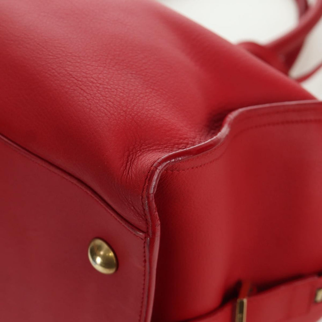 Saint Laurent Classic Y Cabas Leather Red Leather Handbag (Pre-Owned)