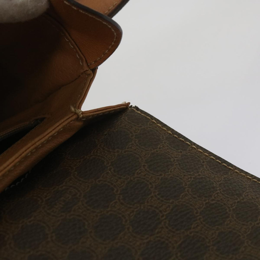 Celine Vintage Macadam Circle Logo Shoulder Bag Canvas And Leather Brown Canvas Shoulder Bag Bag
