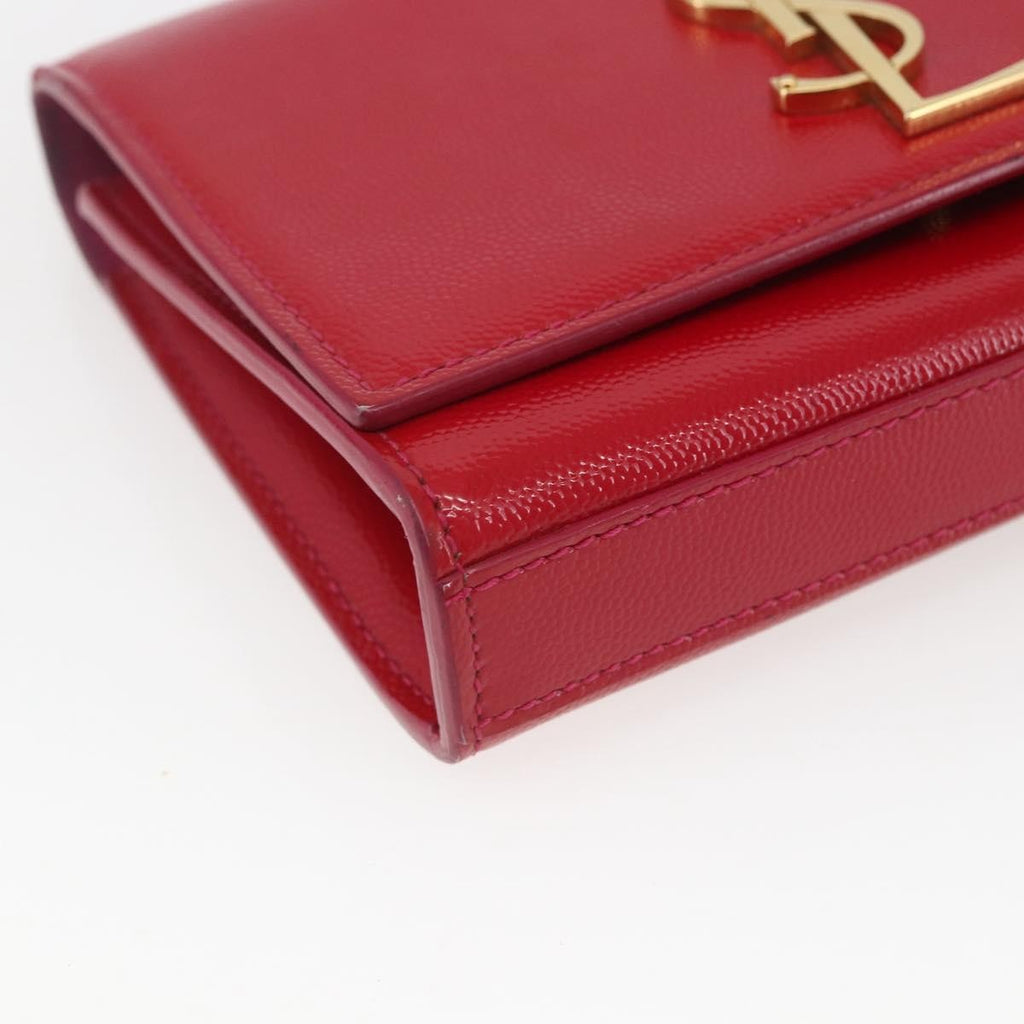 Saint Laurent Classic Monogram Crossbody Bag Grainy Leather Red Leather Clutche & Pouche Bag (Pre-Owned)