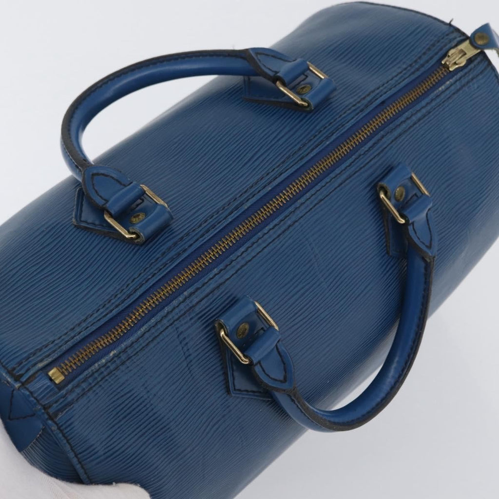 Louis Vuitton Speedy Handbag Epi Leather Blue Leather Handbag