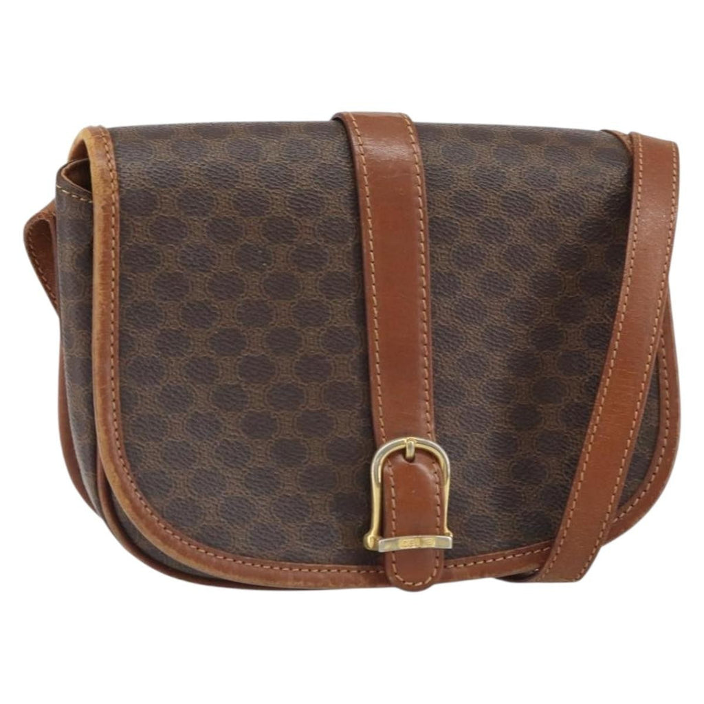 Celine Vintage Macadam Shoulder Bag Canvas And Leather Brown Canvas Shoulder Bag Bag