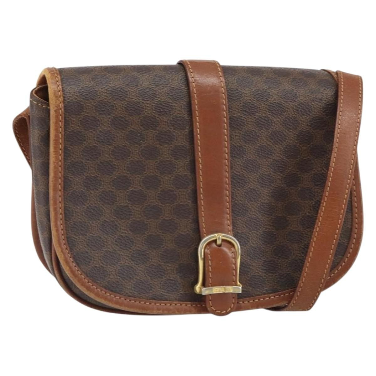 Celine Vintage Macadam Shoulder Bag Canvas And Leather Brown Canvas Shoulder Bag Bag