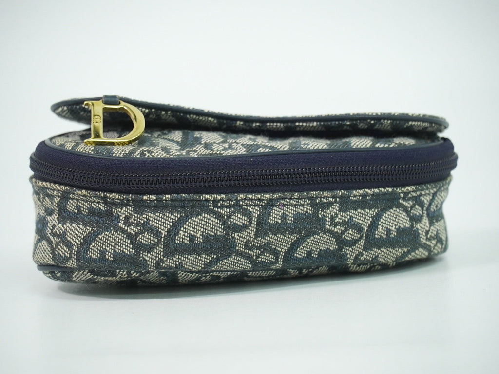 Christian Dior Saddle Zip Pouch Diorissimo Canvas Navy Canvas Clutche & Pouche Bag (Pre-Owned)