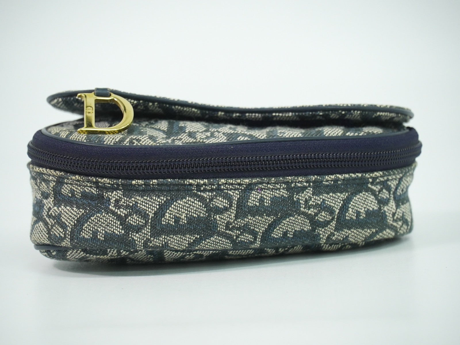 Christian Dior Saddle Zip Pouch Diorissimo Canvas Navy Canvas Clutche & Pouche Bag (Pre-Owned)