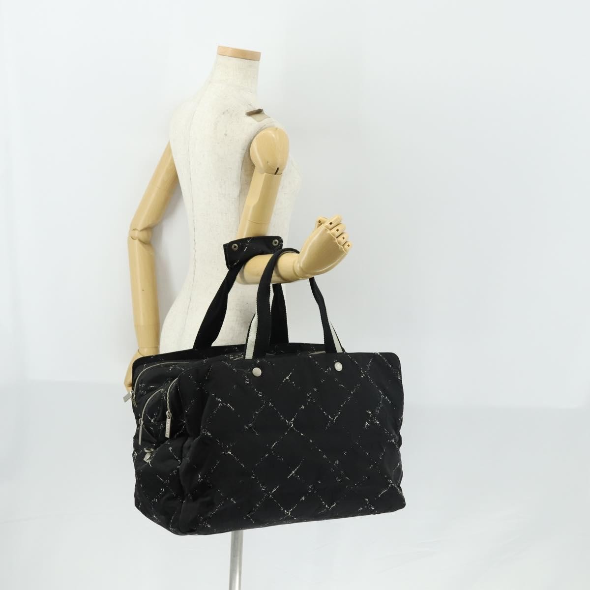 Chanel Travel Line Boston Bag Printed Nylon Black Nylon Travel Bag Bag