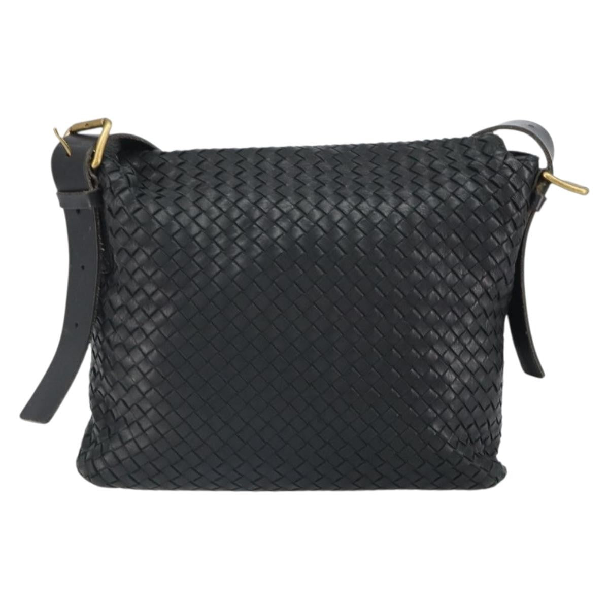 Bottega Veneta Square Flap Messenger Bag Intrecciato Nappa Black Leather Shoulder Bag Bag