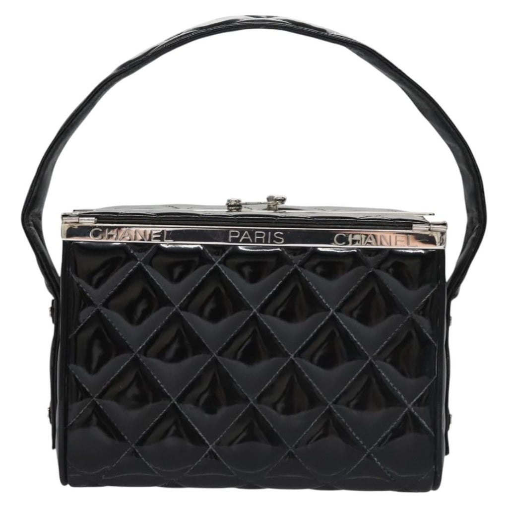 Chanel Vintage Metal Box Bag Quilted Patent Black Patent_Leather Handbag