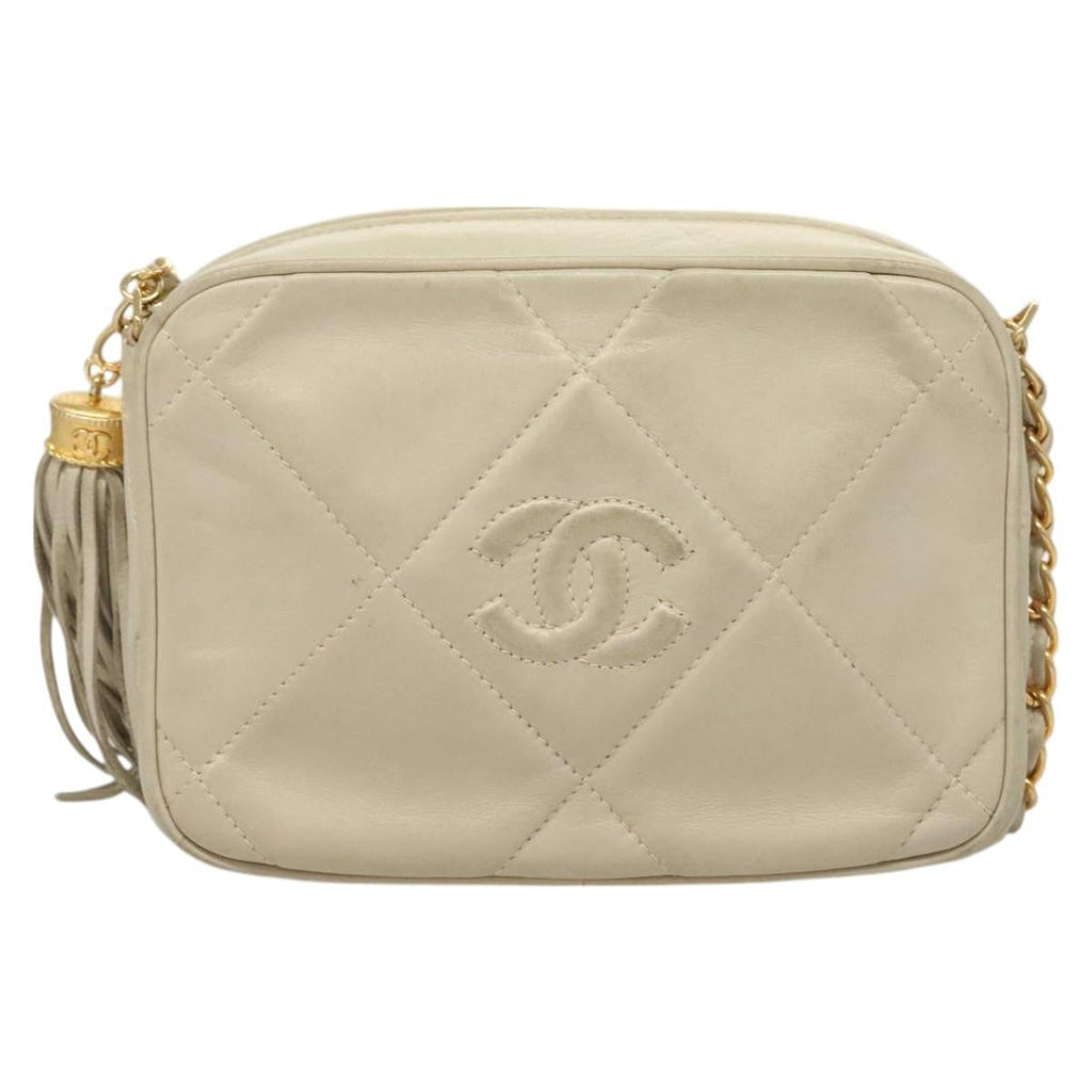 Chanel Vintage Diamond Cc Camera Bag Quilted Lambskin Beige Leather Shoulder Bag Bag