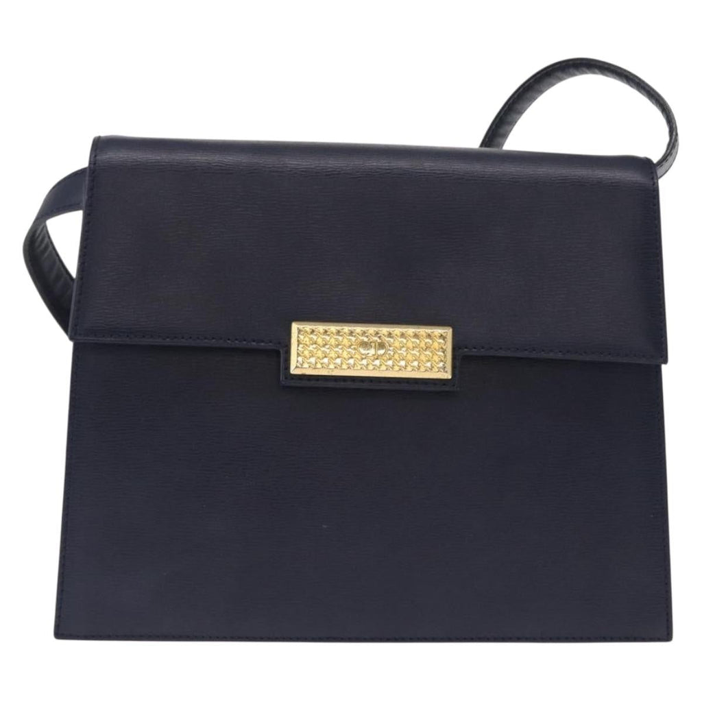 Christian Dior Vintage Cd Flap Shoulder Bag Leather Navy Leather Shoulder Bag Bag (Pre-Owned)
