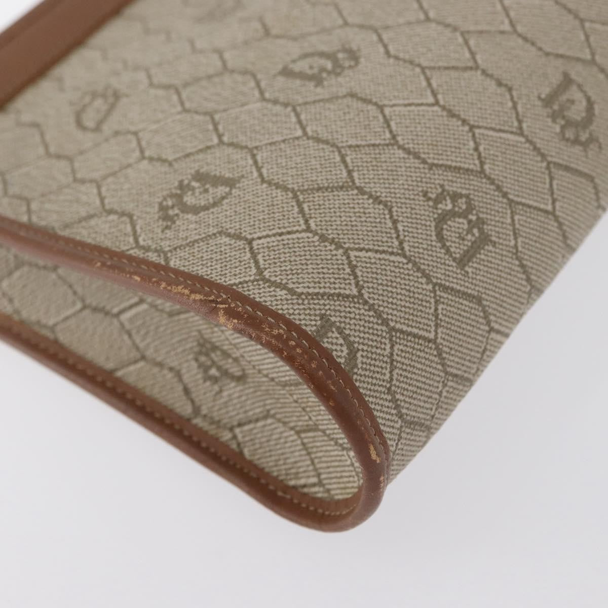Christian Dior Vintage Honeycomb Zip Pouch Canvas And Leather Beige Canvas Clutche & Pouche Bag (Pre-Owned)