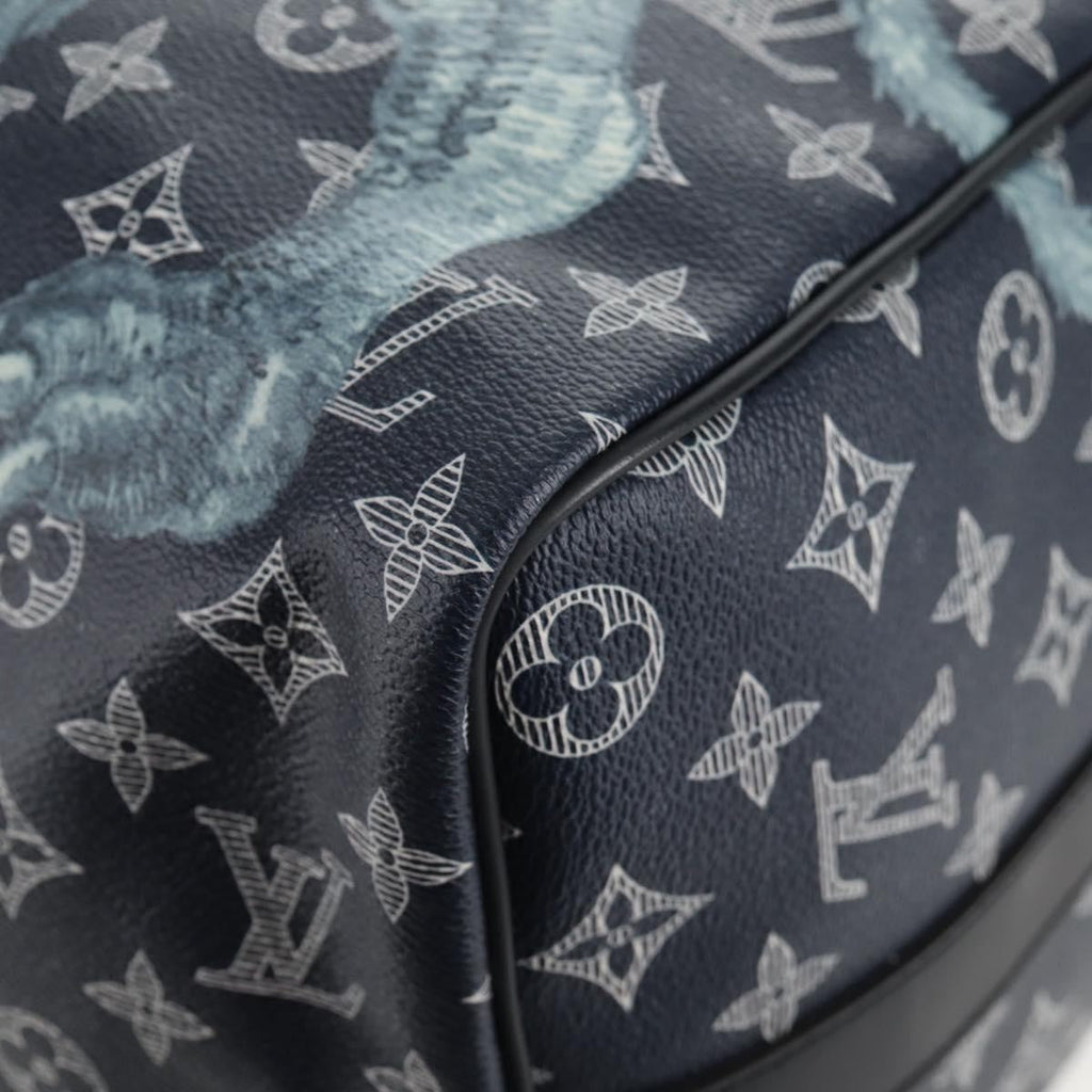 Louis Vuitton Keepall Bandouliere Bag Limited Edition Chapman Savane Monogram Canvas Navy Canvas Travel Bag