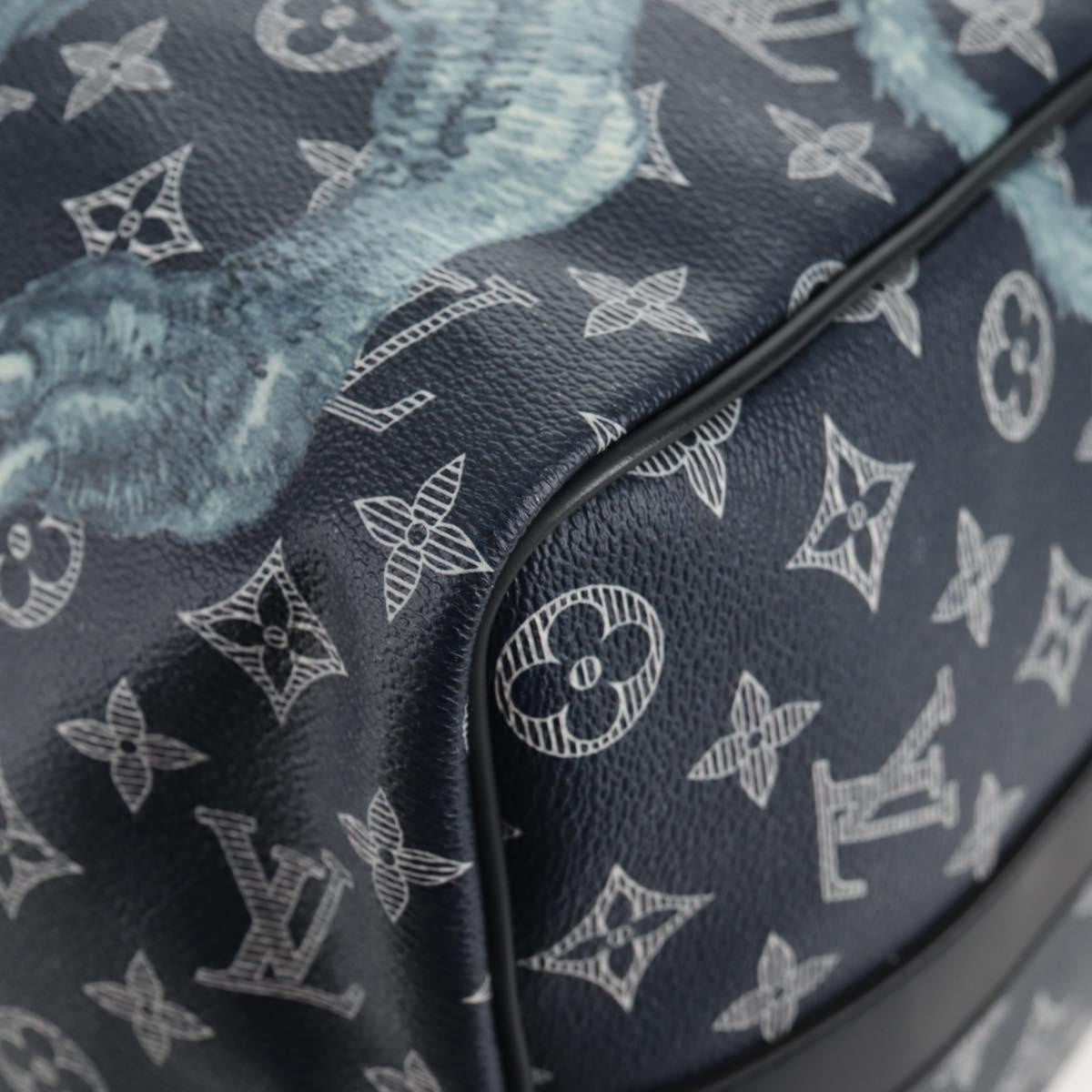 Louis Vuitton Keepall Bandouliere Bag Limited Edition Chapman Savane Monogram Canvas Navy Canvas Travel Bag