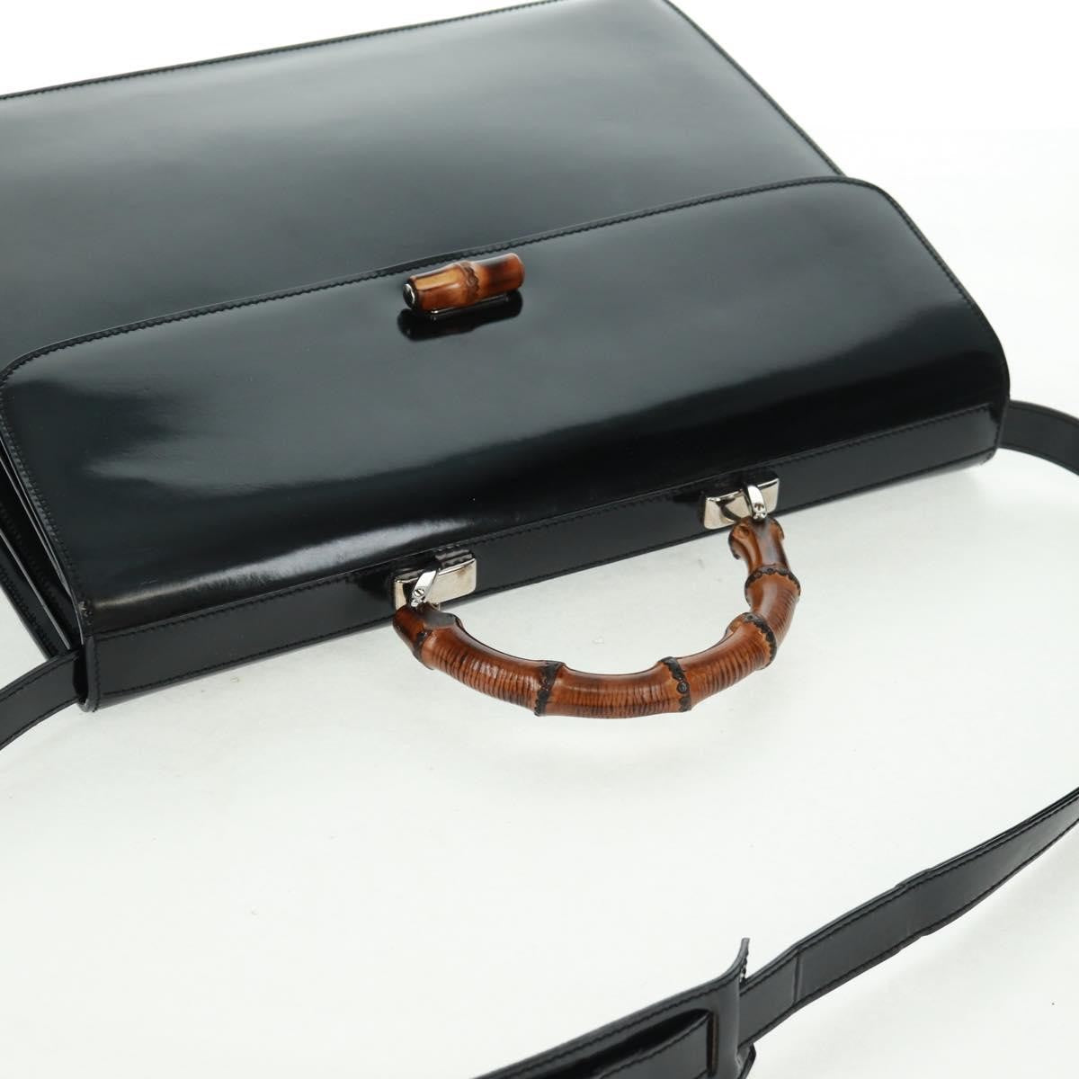 Gucci Vintage Bamboo Handle Bag Patent Leather Black Patent_Leather Handbag (Pre-Owned)