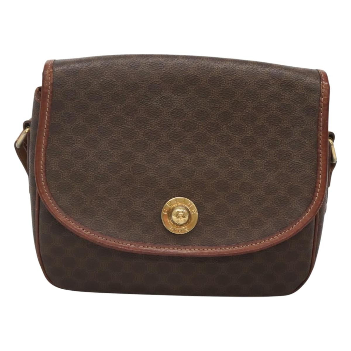 Celine Vintage Macadam Shoulder Bag Canvas And Leather Brown Canvas Shoulder Bag Bag