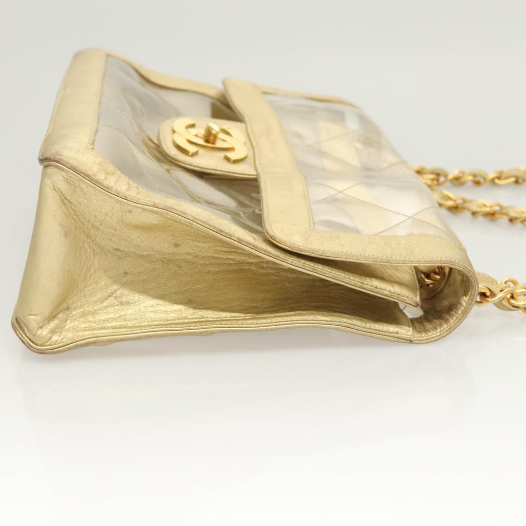 Chanel Classic Single Flap Bag Quilted Applique Vinyl Clear Vinyl Bag