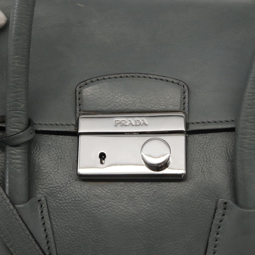 Prada Twin Pocket Lock Flap Tote Glace Calf Gray Leather Tote Bag Bag