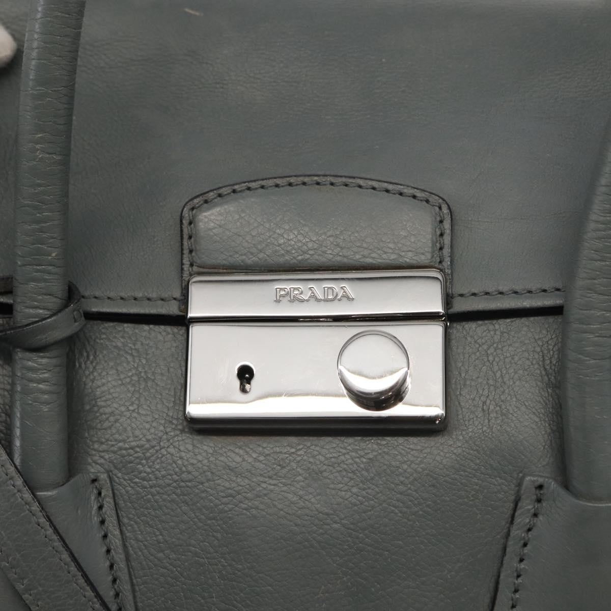 Prada Twin Pocket Lock Flap Tote Glace Calf Gray Leather Tote Bag Bag