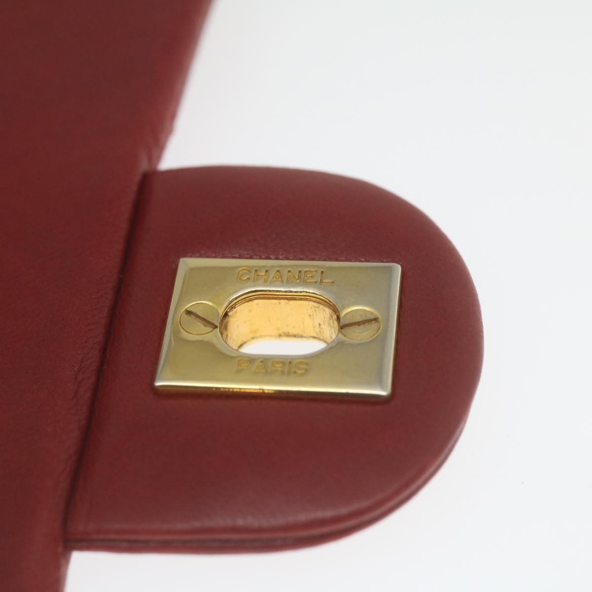 Chanel Vintage Square Chain Handle Flap Bag Quilted Lambskin Red Leather Handbag