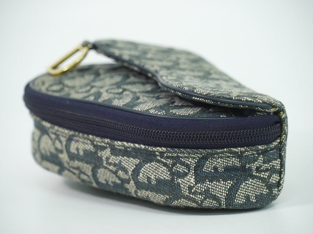 Christian Dior Saddle Zip Pouch Diorissimo Canvas Navy Canvas Clutche & Pouche Bag (Pre-Owned)