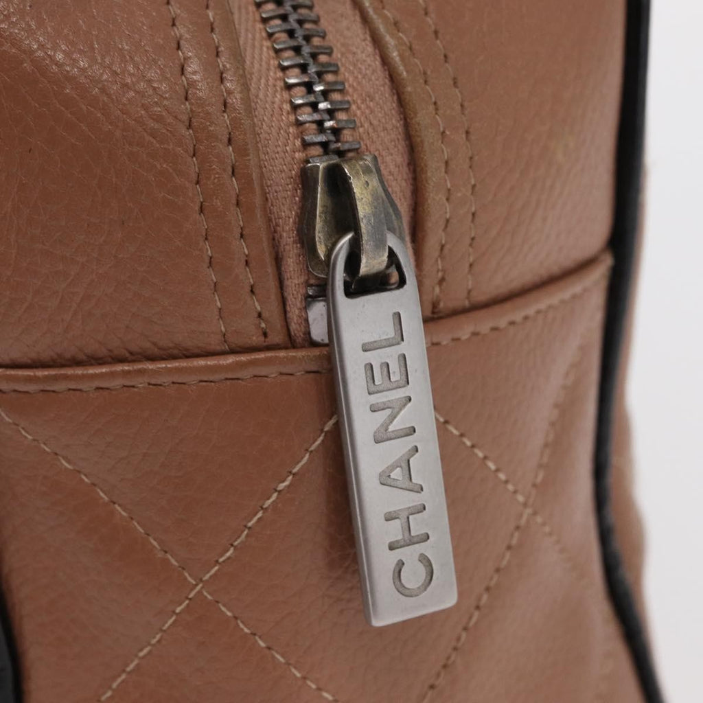 Chanel Embossed Logo Bowler Bag Quilted Caviar Beige Leather Handbag